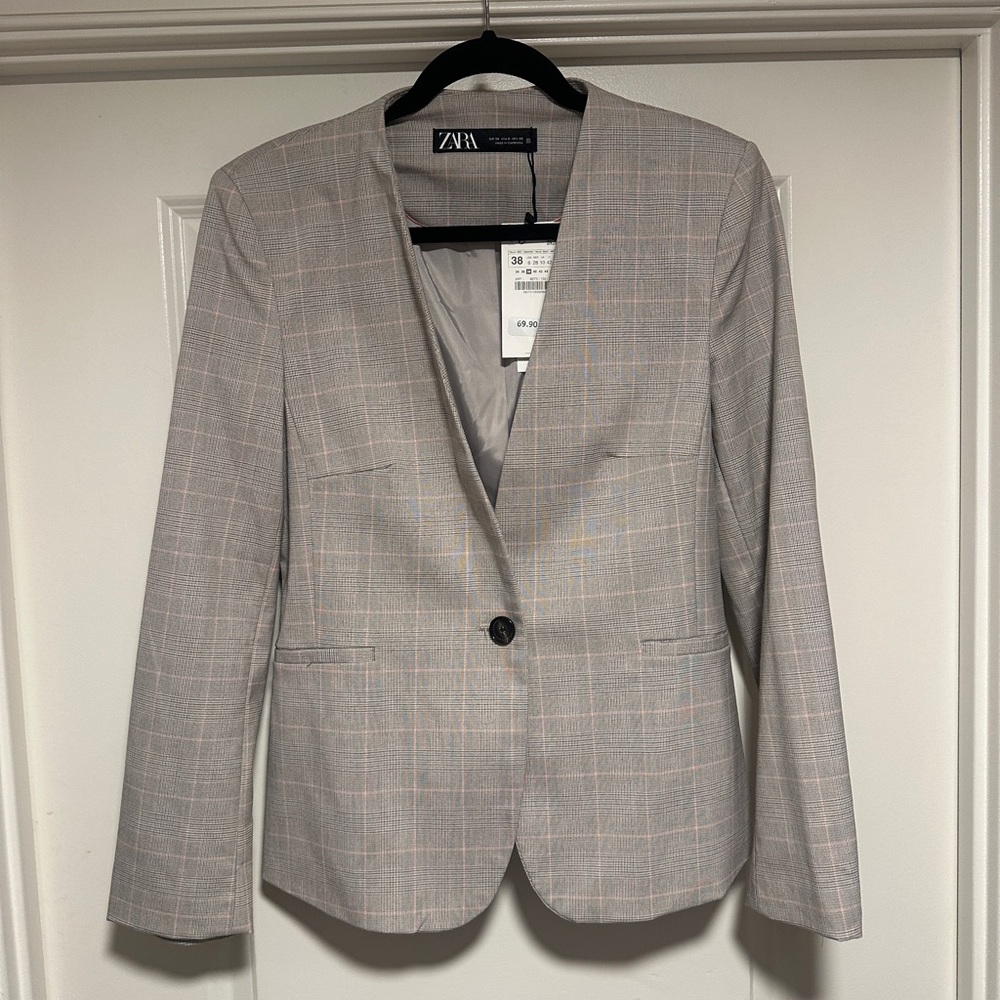 Zara Light Gray Checkered Blazer NWT